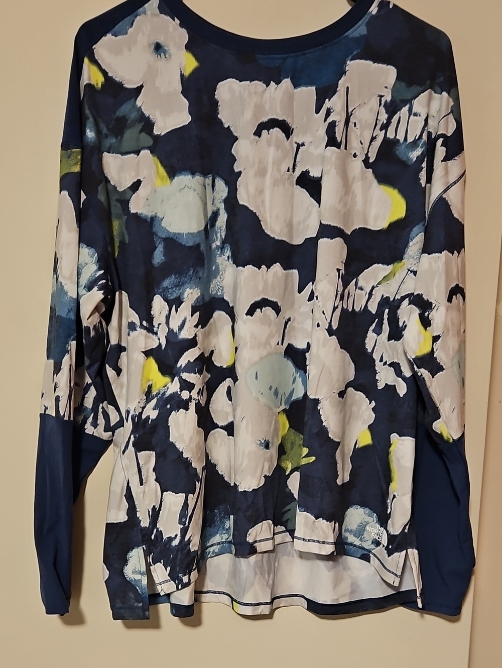 The North Face Navy Long-Sleeve Floral Print Tee with White and Yellow Accents